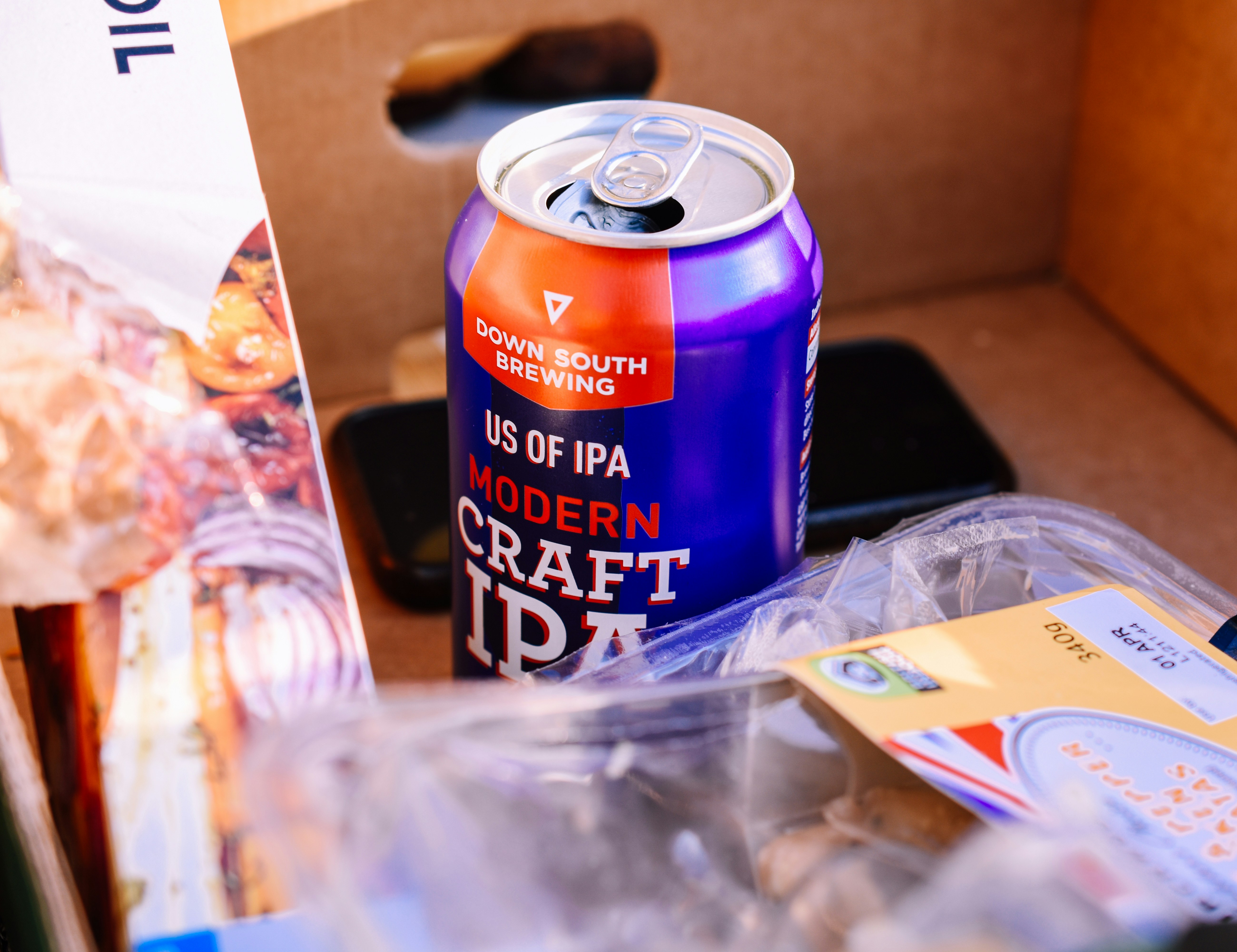 Cold Brews gift with a craft IPA can and snacks