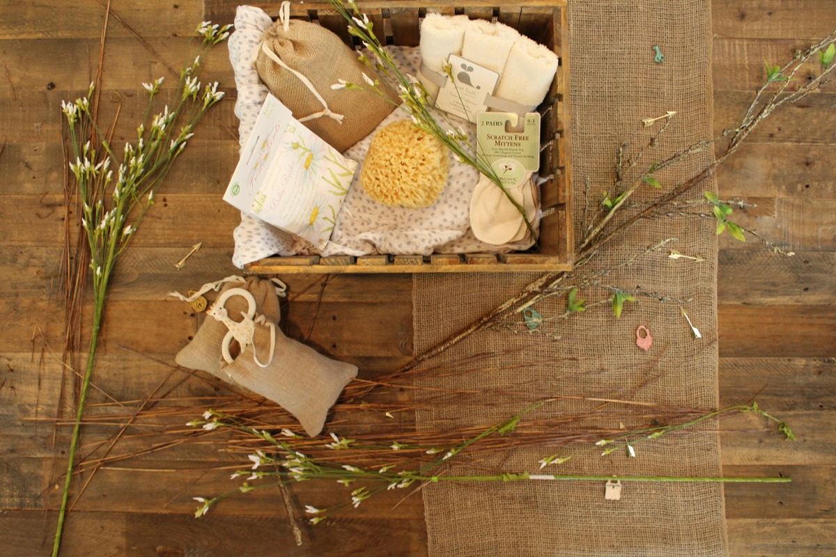 Spa Retreat basket with handmade soaps, a natural sponge, and botanical sachets